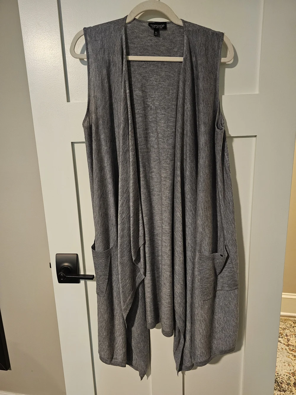 Topshop Gray Sleeveless Drape Open-Front Cardigan Vest